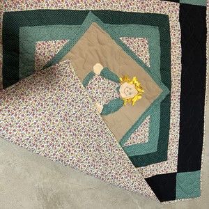41" x41" square handmade vintage quilt with doll